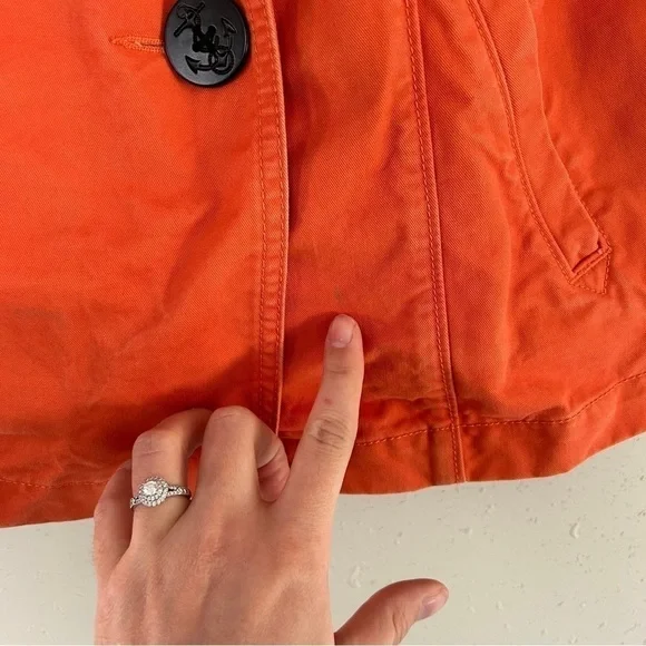 🦋 Lands’ End Canvas Orange Jacket Pea Coat Spring Casual Large Medium - Picture 6 of 10